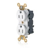 M5262-SGW Lev-Lok 1-Phase Duplex Extra Heavy Duty Tamper Resistant Self-Grounding Wide Body Straight Blade Receptacle, 125 V AC, 15 A, 2 Poles, 3 Wires, White
