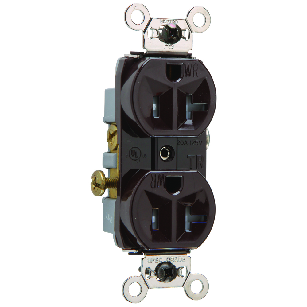WR20TR 20 Amp 125V Commercial Grade Duplex Receptacle, Brown
