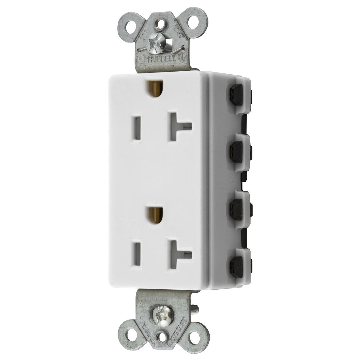 SNAP2162WTRA 1-Phase Decorator Duplex Extra Heavy Duty Standard Tamper Resistant Screw Mount Straight Blade Receptacle, 125 V AC, 20 A, 2 Poles, 3 Wires, White