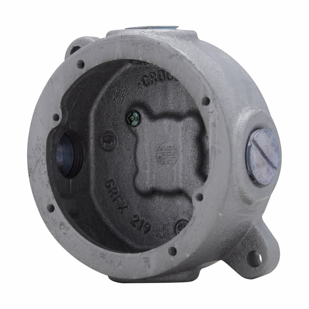 GRF329 Condulet Round Tapped Surface Outlet Box With Lug, 1 in, 4 in Cover Opening, 27 cu-in Capacity, Epoxy Painted