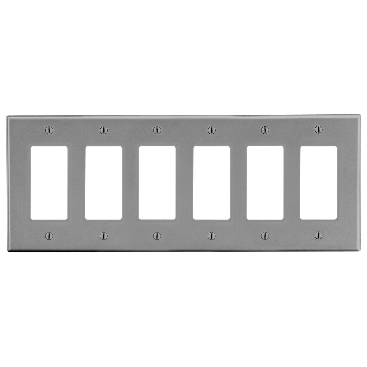 P266GY Standard Wall Plate, 6 Gangs, 11.94 in W x 4.63 in H, Polycarbonate Thermoplastic, Gray