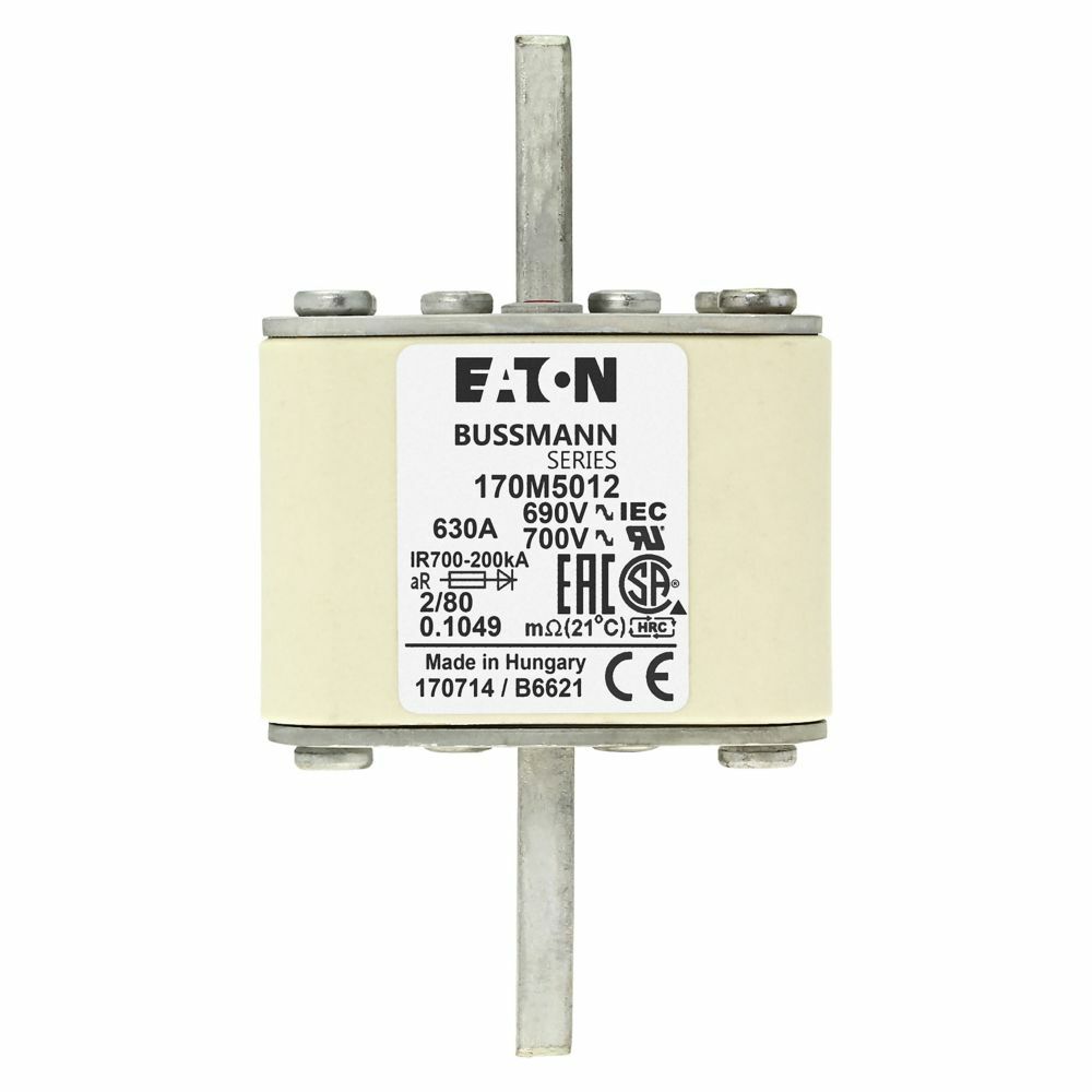 170M5012 Type 80 High Speed Fuse, 630 A, 690 V, 200 kA Interrupt, Class: aR, Square Body