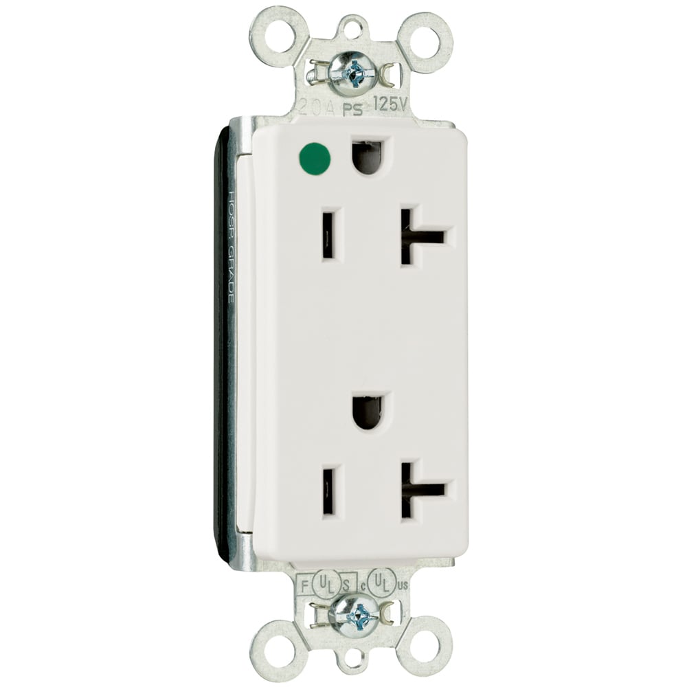 PT26362HGW PlugTail 20 Amp 125V Hospital-Grade Decorator Duplex Receptacle, White