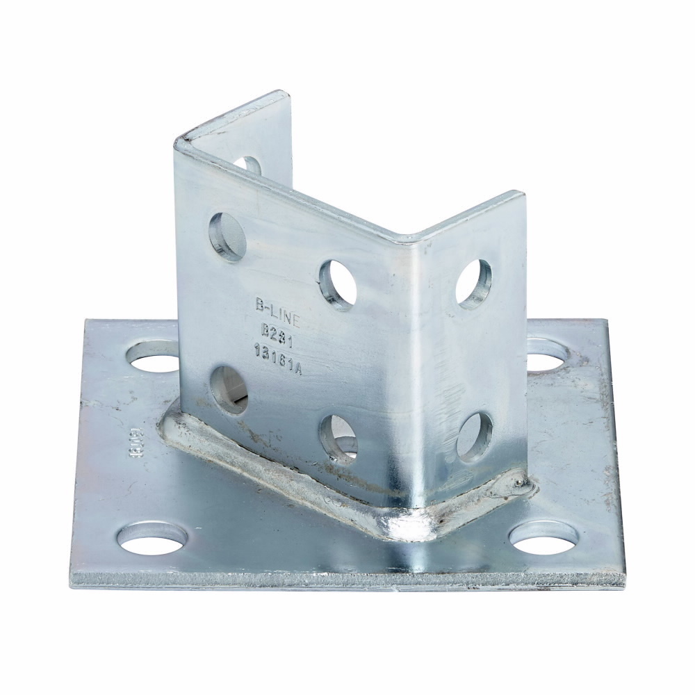 B281ZN Type U Square Post Base, 2 Channel, 45 deg Centered Offset Channel Position, 3-1/2 in H Base, For Use With 1-5/8 x 1-5/8 in B22A, B22B and B22C Series Side by Side Channel, Steel