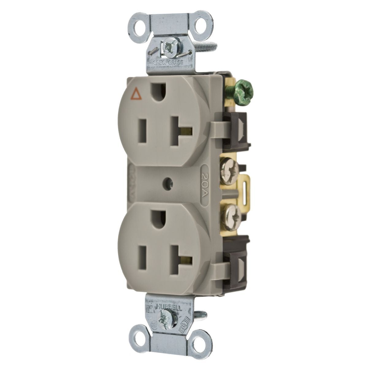 IG5352GY 1-Phase Duplex Heavy Duty Isolated Ground Standard Traditional Screw Mount Straight Blade Receptacle, 125 V AC, 20 A, 2 Poles, 3 Wires, Gray