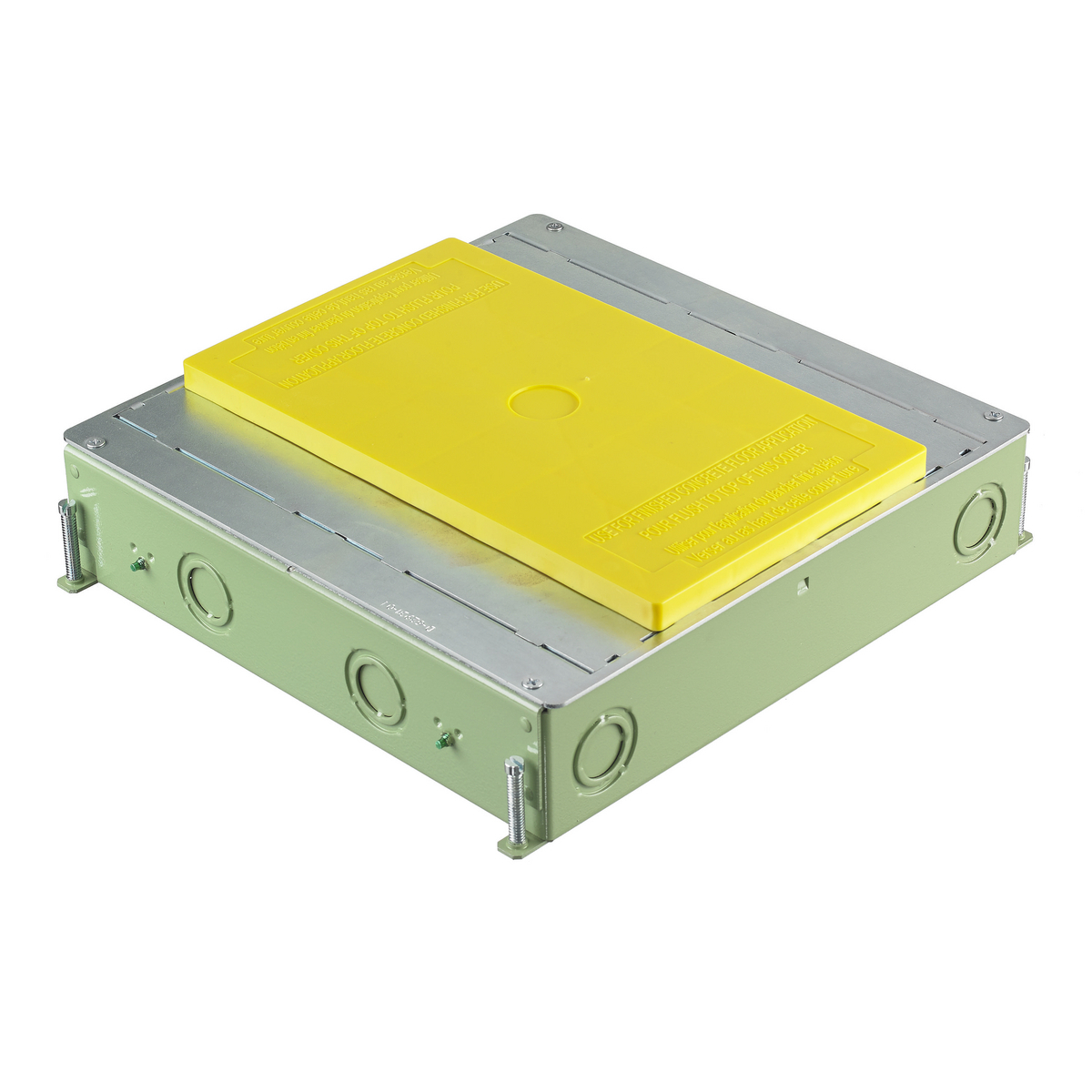 CFB4G25CR Corrosion Resistant On-Grade Floor Box, Stamped Steel, 26.5 cu-in/Gang Capacity, 4 Gangs, (16) Knockouts, 11.2 in L x 12.09 in W x 3 in H