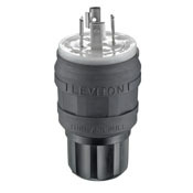26W76-B 3-Phase Grounding Watertight Cable Mount Locking Plug, 480 V AC, 20 A, 3 Poles, 4 Wires, Black