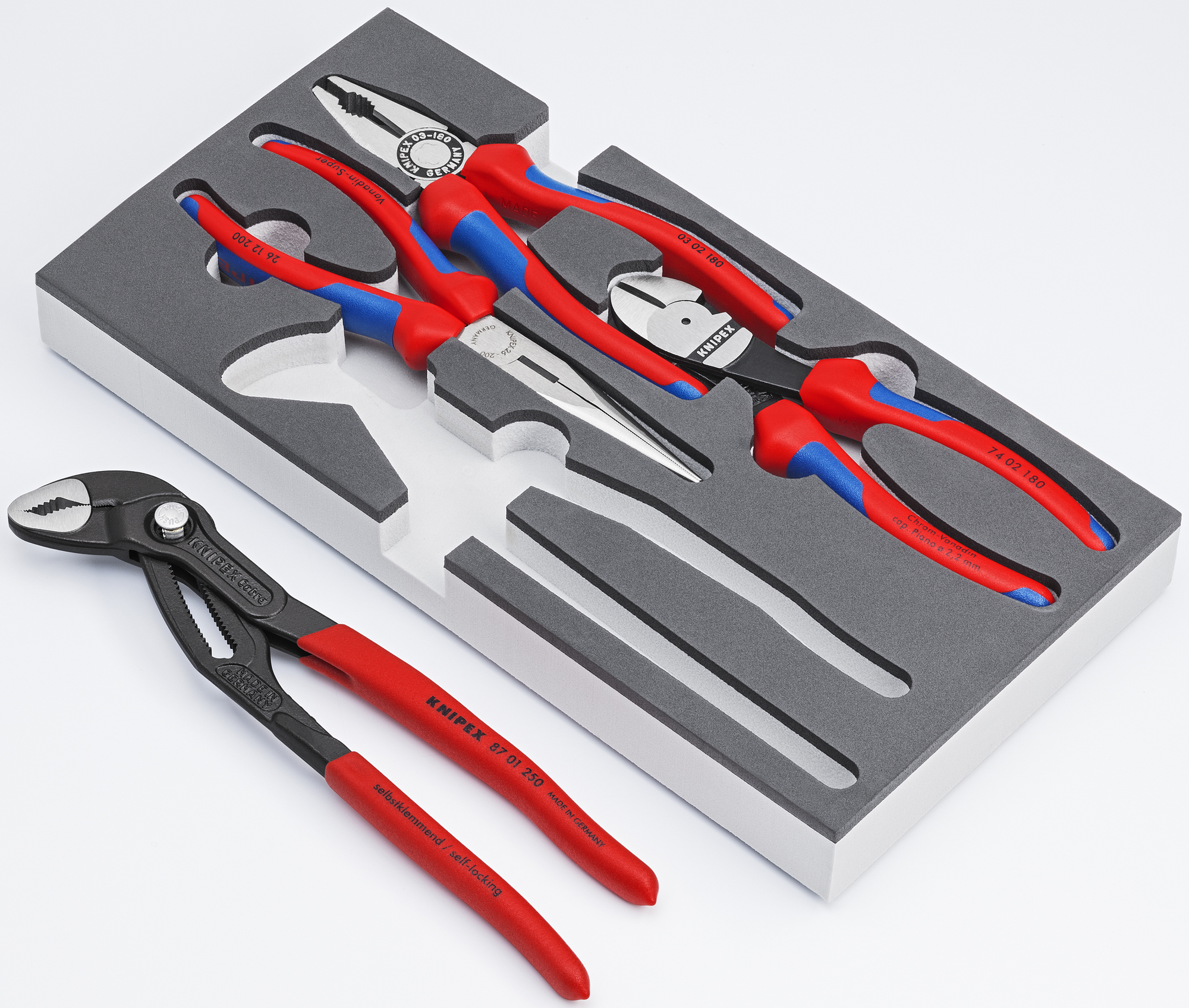 00 20 01 V15 Pliers Set, Combination, High Leverage Diagonal Cutter, Snipe Nose Side Cutting, Tongue and Groove, 4 Pieces