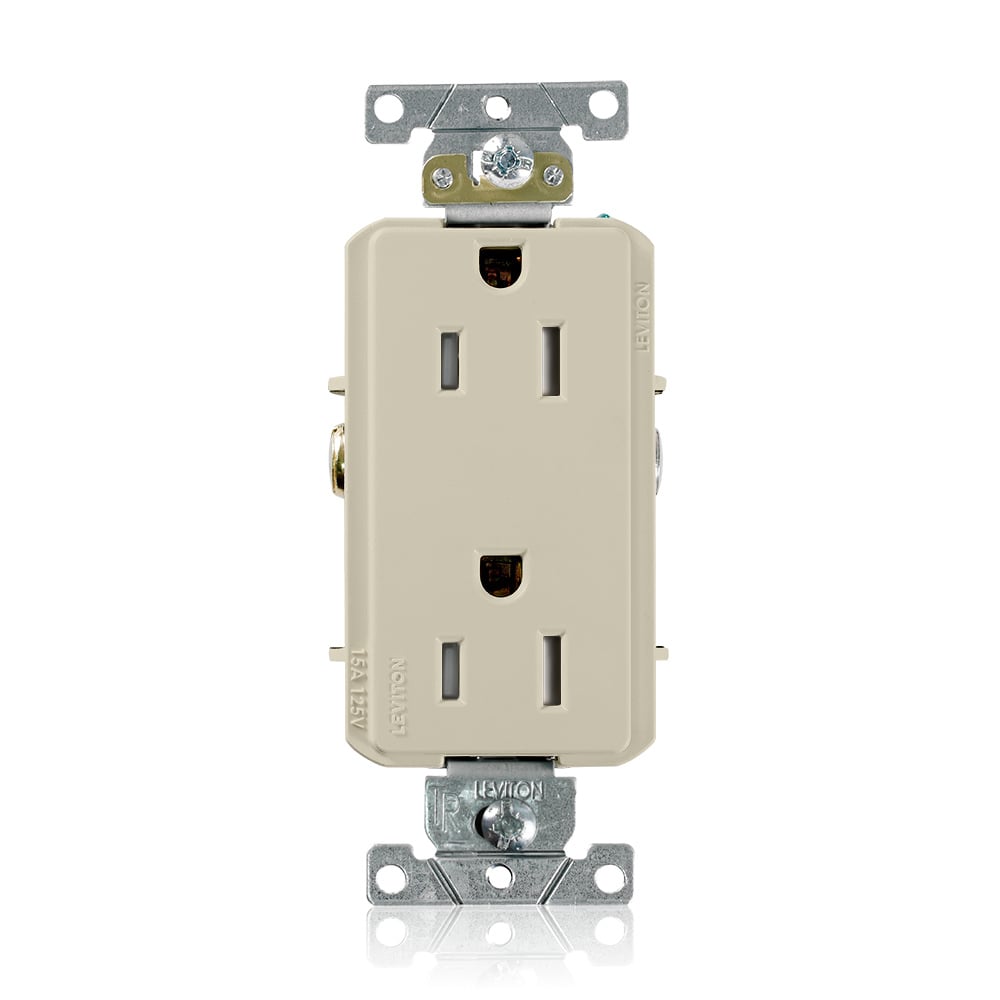 TDR15-I 1-Phase Duplex Heavy Duty Tamper Resistant Straight Blade Receptacle, 125 V AC, 15 A, 2 Poles, 3 Wires, Ivory