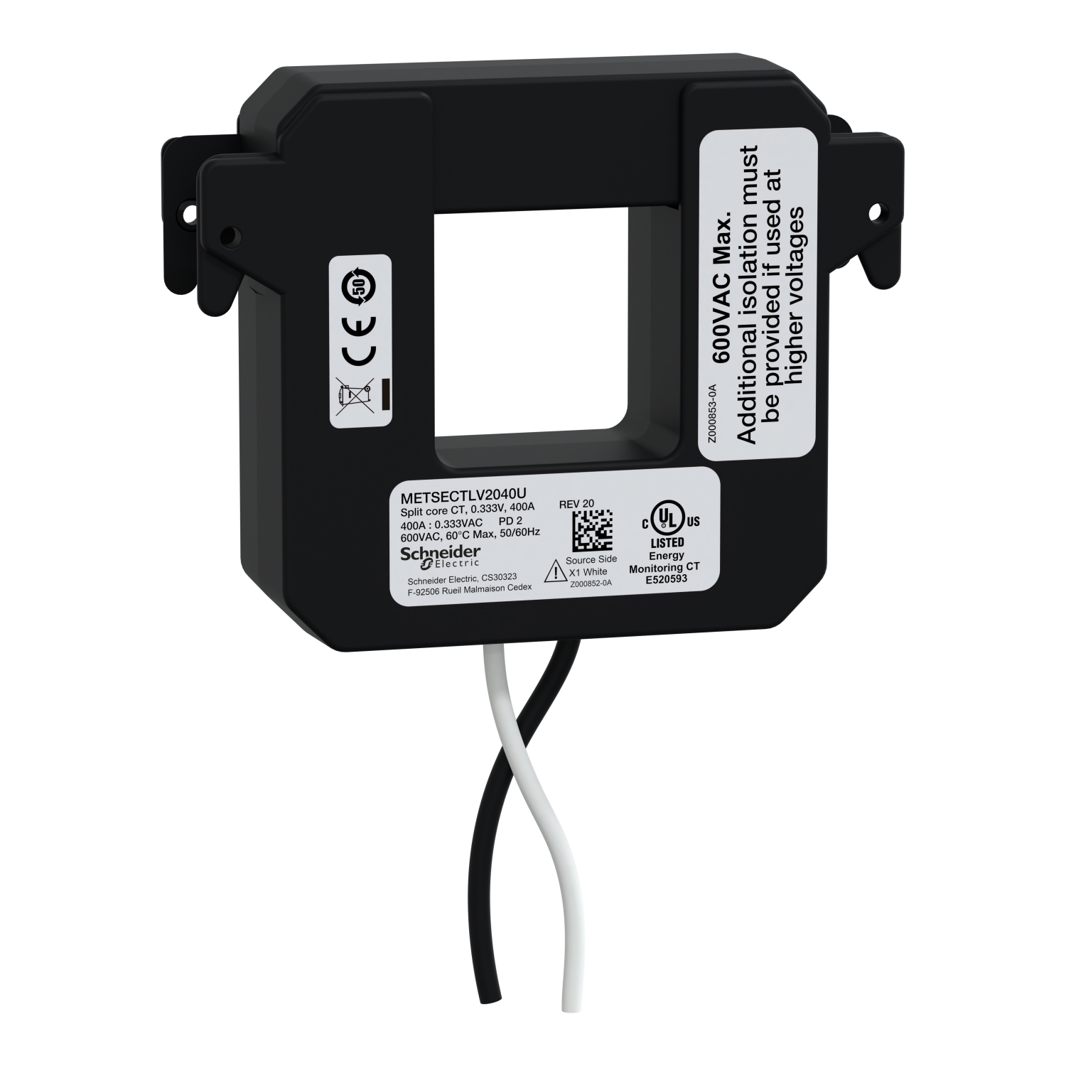 METSECTLV2040U PowerLogic Split Core Current Transformer, 50, 60 Hz, 0.333 V
