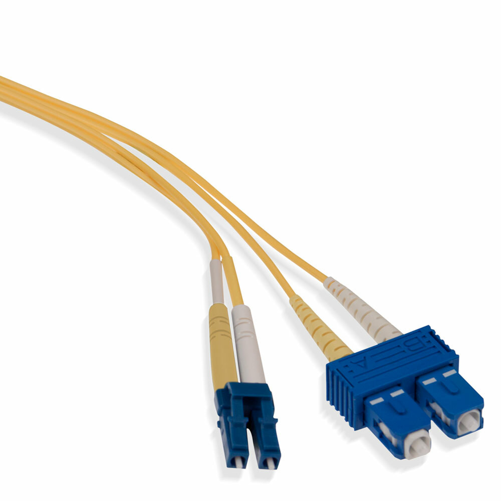 UPDCL-S02 Economy Duplex Single Mode Fiber Optic Patch Cord, 2 Fiber, 9/125 um Core, 2 m L, Blue/White/Yellow