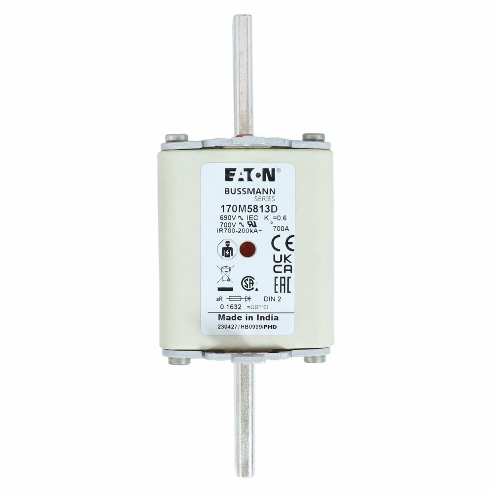 170M5813D Square Body Type T High Speed Fuse, 700 A, 690 V, 200 kA Interrupt, Class: aR, Square Body