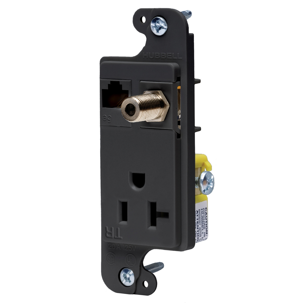 RJ620BKTR 1-Gang Tamper Resistant Multimedia Outlet, F-Connector/Power Receptacle Outlet, Wall Mounting, NEMA 5-20R Configuration