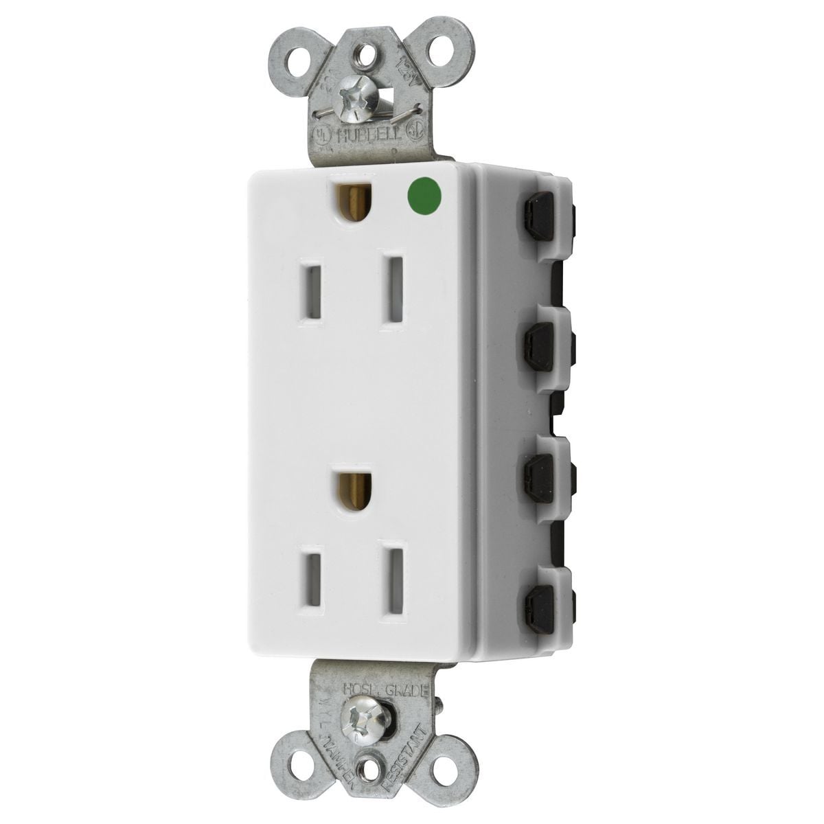 SNAP2172WTRA 1-Phase Decorator Duplex Extra Heavy Duty Tamper-Resistant Straight Blade Receptacle, 125 V AC, 15 A, 2 Poles, 3 Wires, White