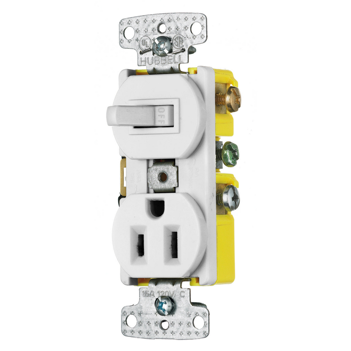 RC108W 2-Position Self-Grounding Standard Switch, Electrical Ratings: 120 V AC, 15 A, 1800 W, 1 Poles, 3 Wires, Snap Switch Reset