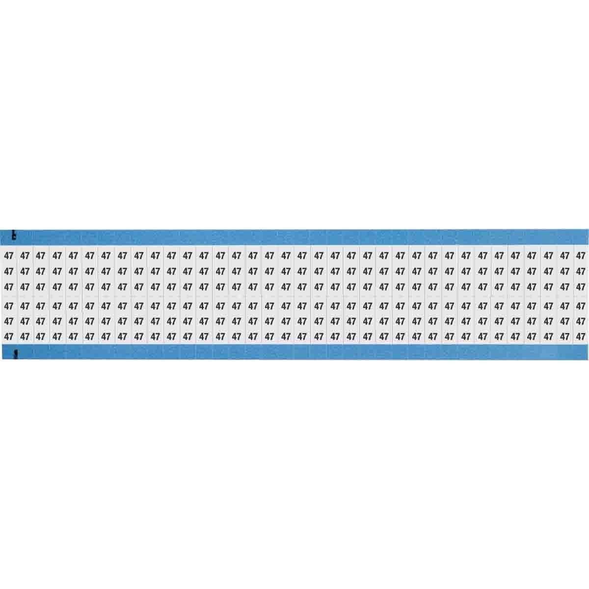 WM-47-SC-PK WM Series Die-Cut Pre-Printed Solid Number Wire Marker Card, 3/4 in L x 1/4 in W, Black on White, B-500 Repositionable Vinyl Coated Fabric, 72 Markers per Card