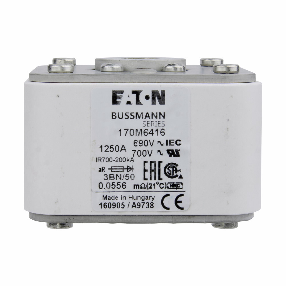 170M6416 Type B High Speed Fuse, 1250 A, 690 V, 200 kA Interrupt, Class: aR, Square Body