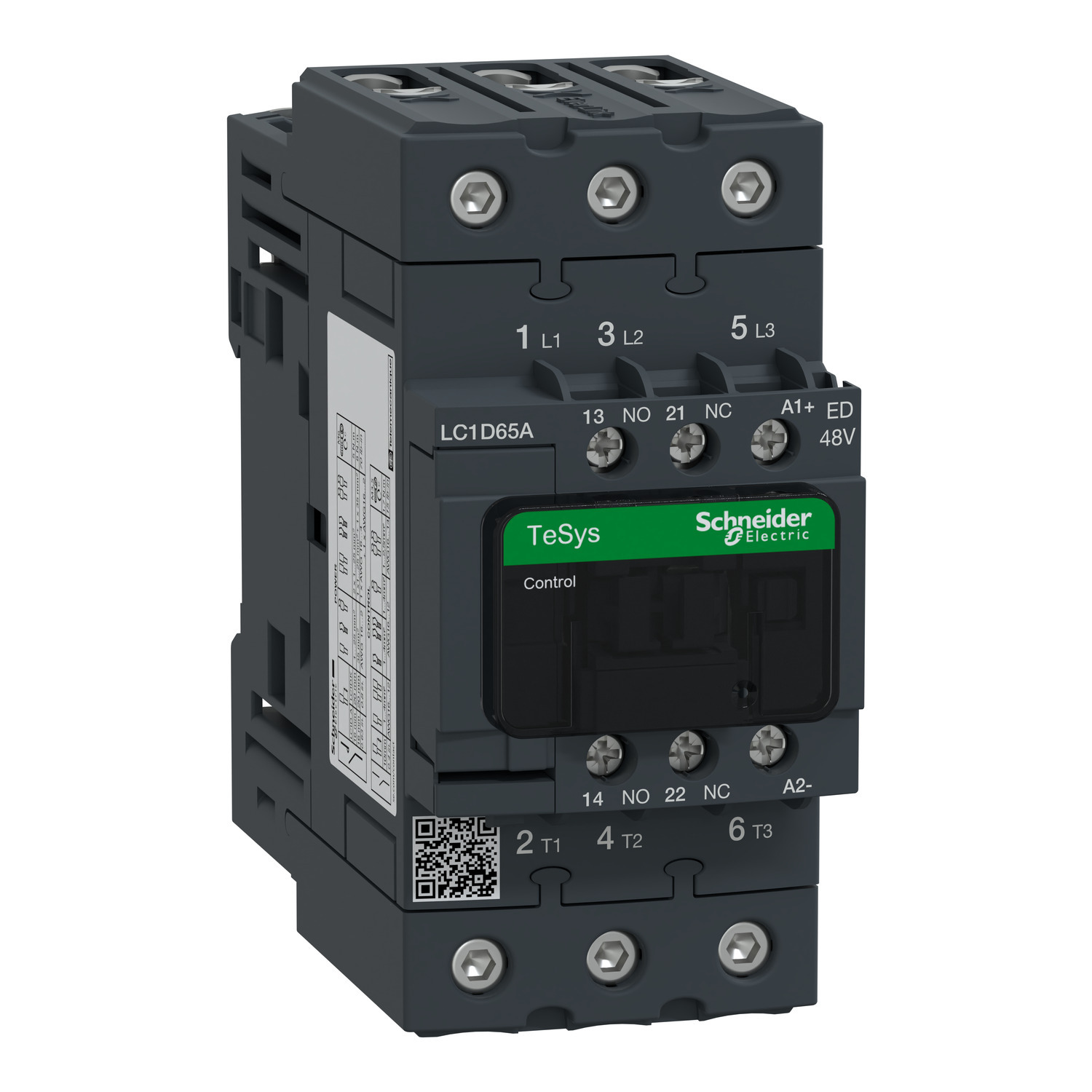 LC1D65AED TeSys D 1 Phase Contactor With Front Cover, 48 V DC V Coil, 65 A, 3NO Contact, 3 Poles