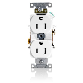 T5262-W Duplex Heavy Duty Self-Grounding Tamper Resistant Straight Blade Receptacle, 125 V AC, 15 A, 2 Poles, 3 Wires, White