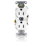 15 Amp, 125 Volt, NEMA 5-15R, 2P, 3W, Duplex Receptacle, Tamper-Resistant, Straight Blade, Fed Spec, Heavy Duty Industrial Specification Grade, Self-Grounding, Back & Side Wired, Steel Strap  WHITE