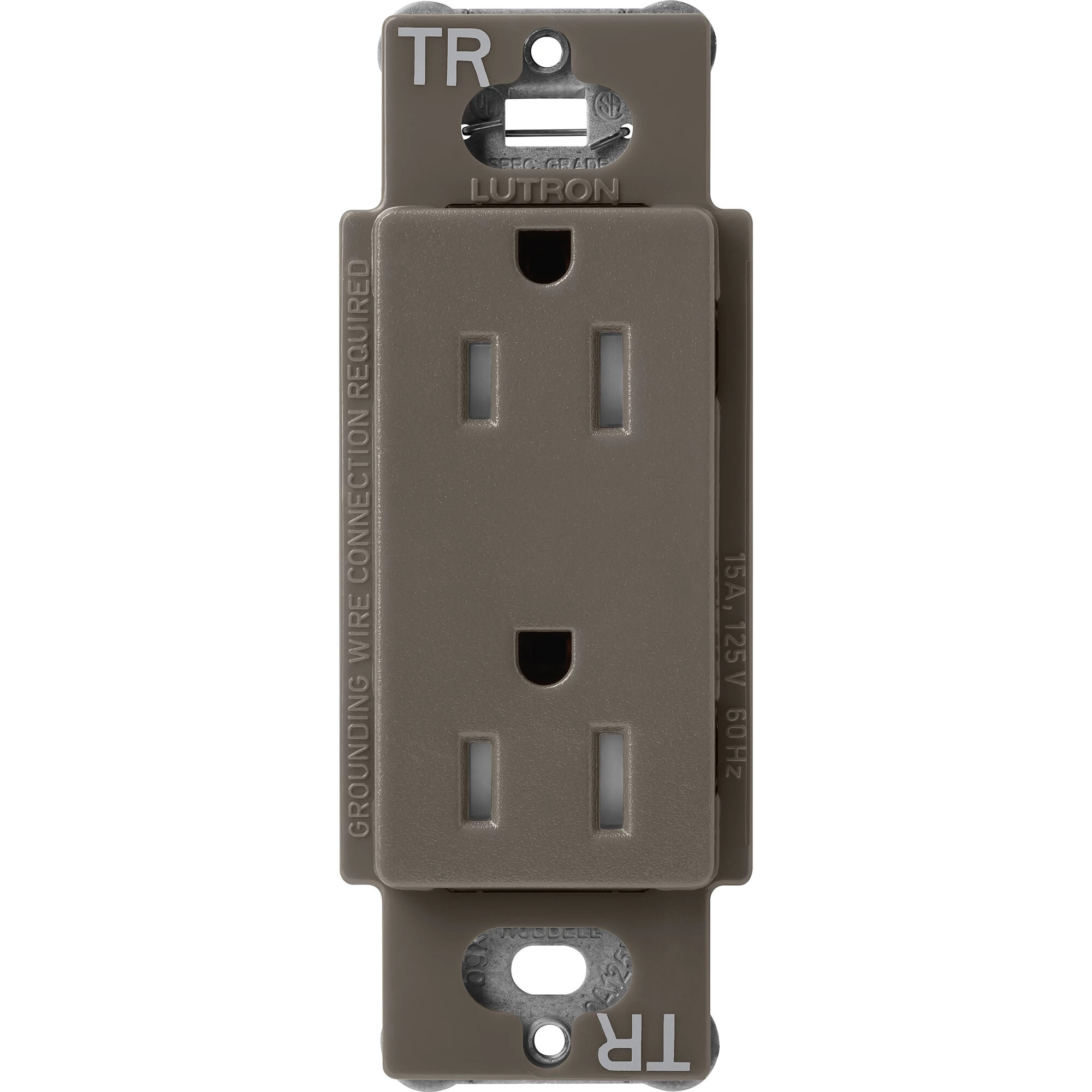 SCRS-15-TR-TF Claro Tamper-Resistant Duplex Receptacle, Decorator-Style Outlet, 15 Amp, Satin, Truffle