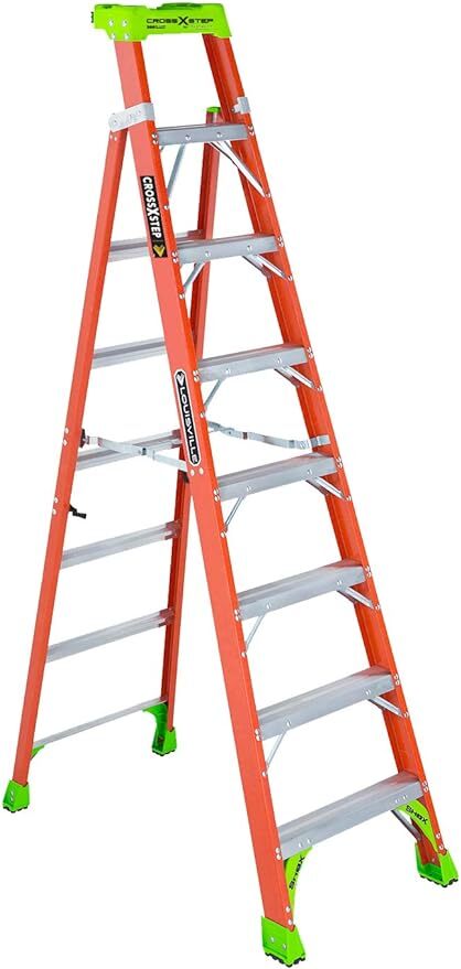 FXS1508 FXS1500 Type IA 2-in-1 Cross Step to Shelf Ladder, 8 ft H Ladder, 300 lb Load, 7 Steps, Fiberglass, A14.5