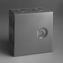 Type 1 junction boxes, 12" height, 6" length, 10" width, NEMA 1, Hinged cover, HC enclosure, Surface mounted, Small single door, 5 top-bottom knockouts,5 side knockouts, Thru holes, Carbon steel