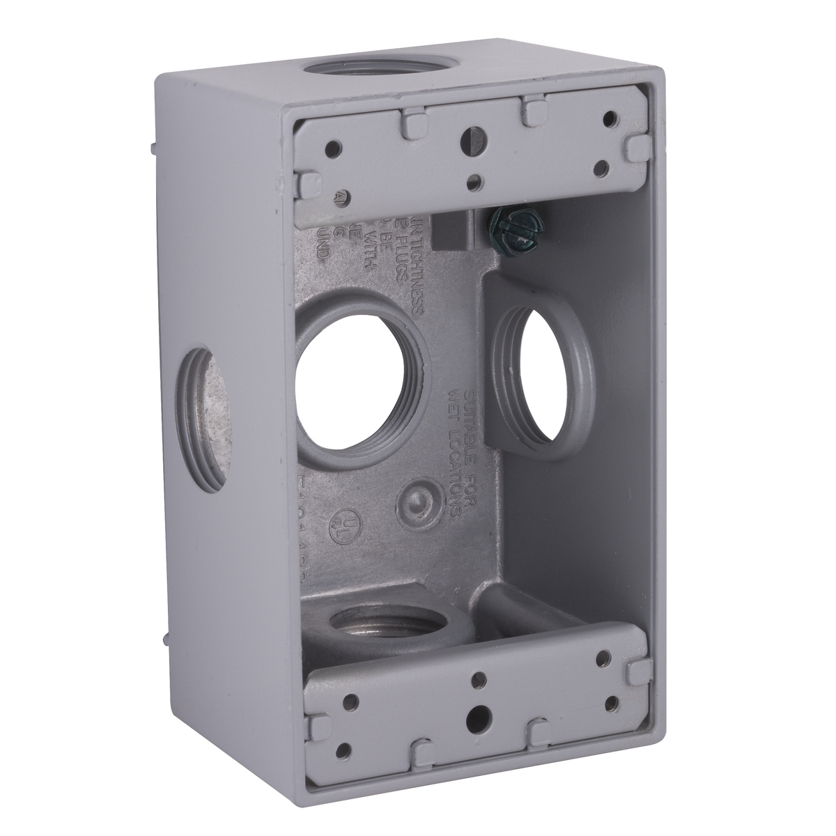 5332-0 Weatherproof Outlet Box With Side Lugs, Die Cast Aluminum, 18.3 cu-in, 1 Gang, 5 Outlets