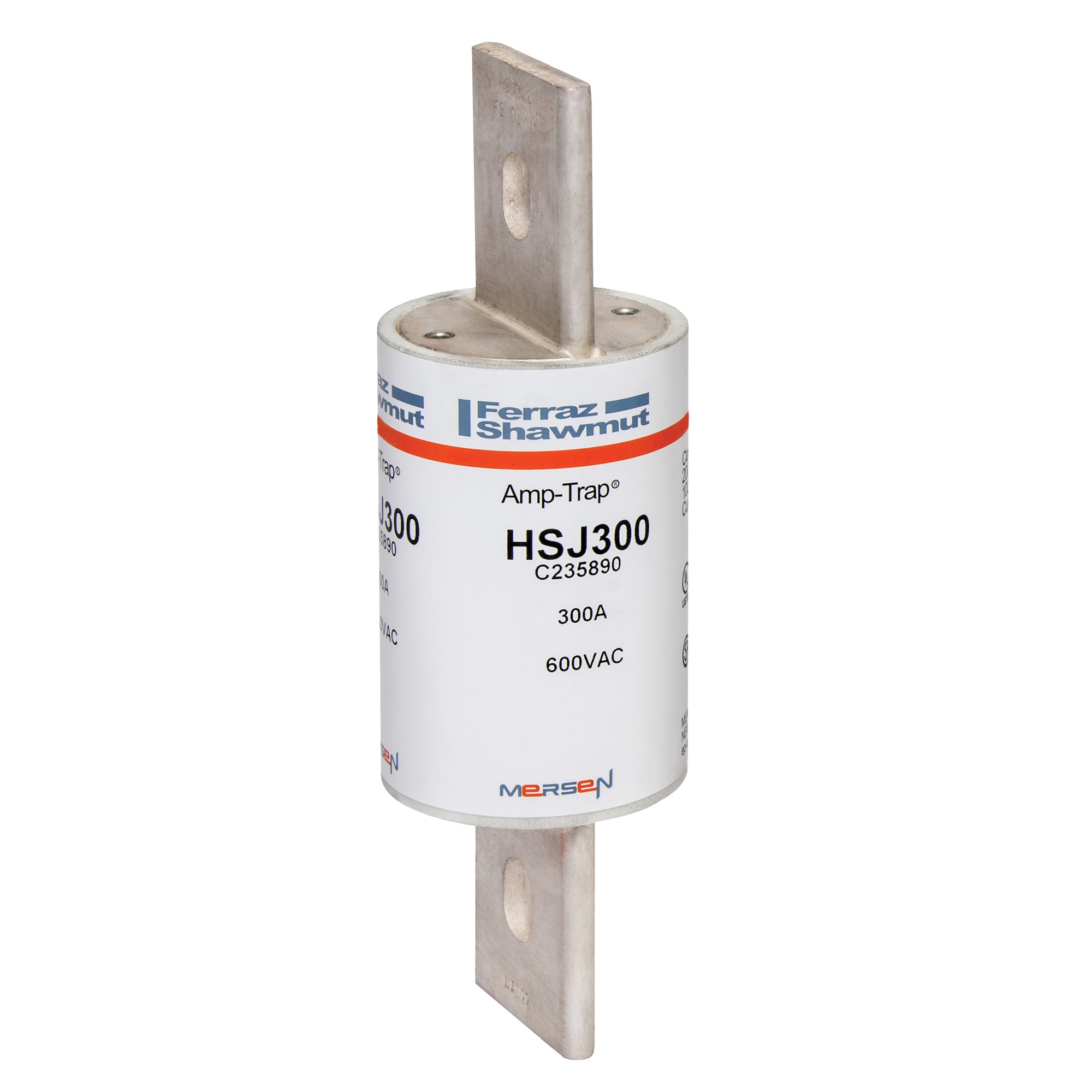HSJ300 Amp-Trap Current Limiting Low Voltage High Speed Fuse, 300 A, 600 V AC/500 V DC, 200/100 kA, Class J, Cylindrical Body
