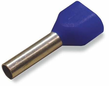 Insulated twin ferrule sleeve - Wago (216 series) - for 2 x 2.5mm2 / for 2 x 14AWG - Rated current 63A - Blue color - length 12mm - Diameter 2mm ferrule