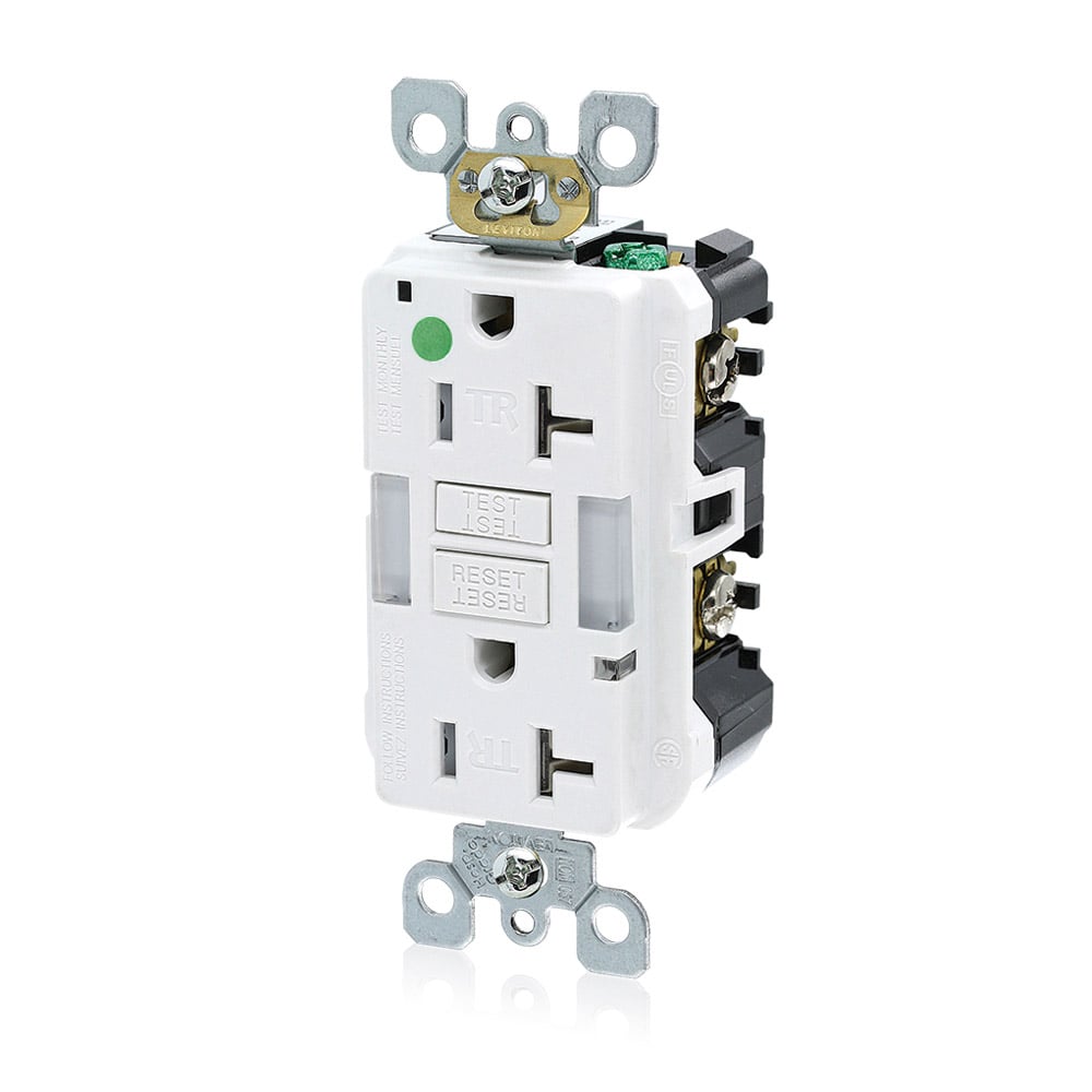 GFNL2-HGW SmartlockPro Slim Duplex Feed Through Guidelight Self-Test Tamper Resistant GFCI Receptacle, 125 V AC, 20 A, 2 Poles, 3 Wires, White