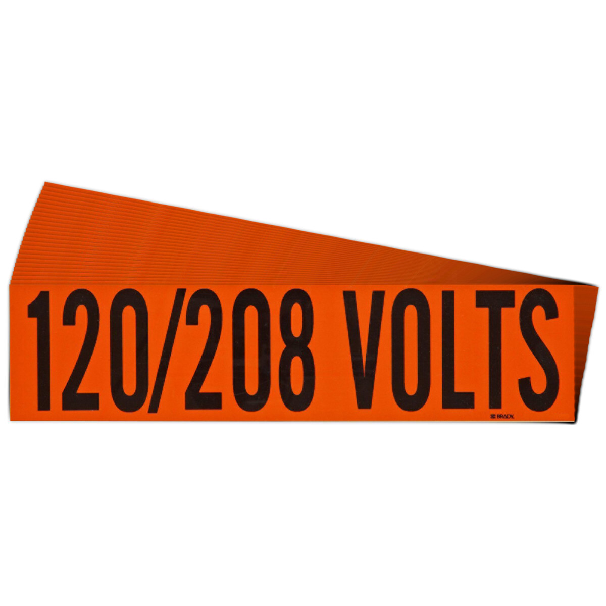 152315 CleanLift Repositionable Rectangle Self-Adhesive Style A Conduit and Voltage Label, 9 in W, 120/208 VOLTS Legend, Black Legend, Orange Background, B-498 Vinyl Cloth