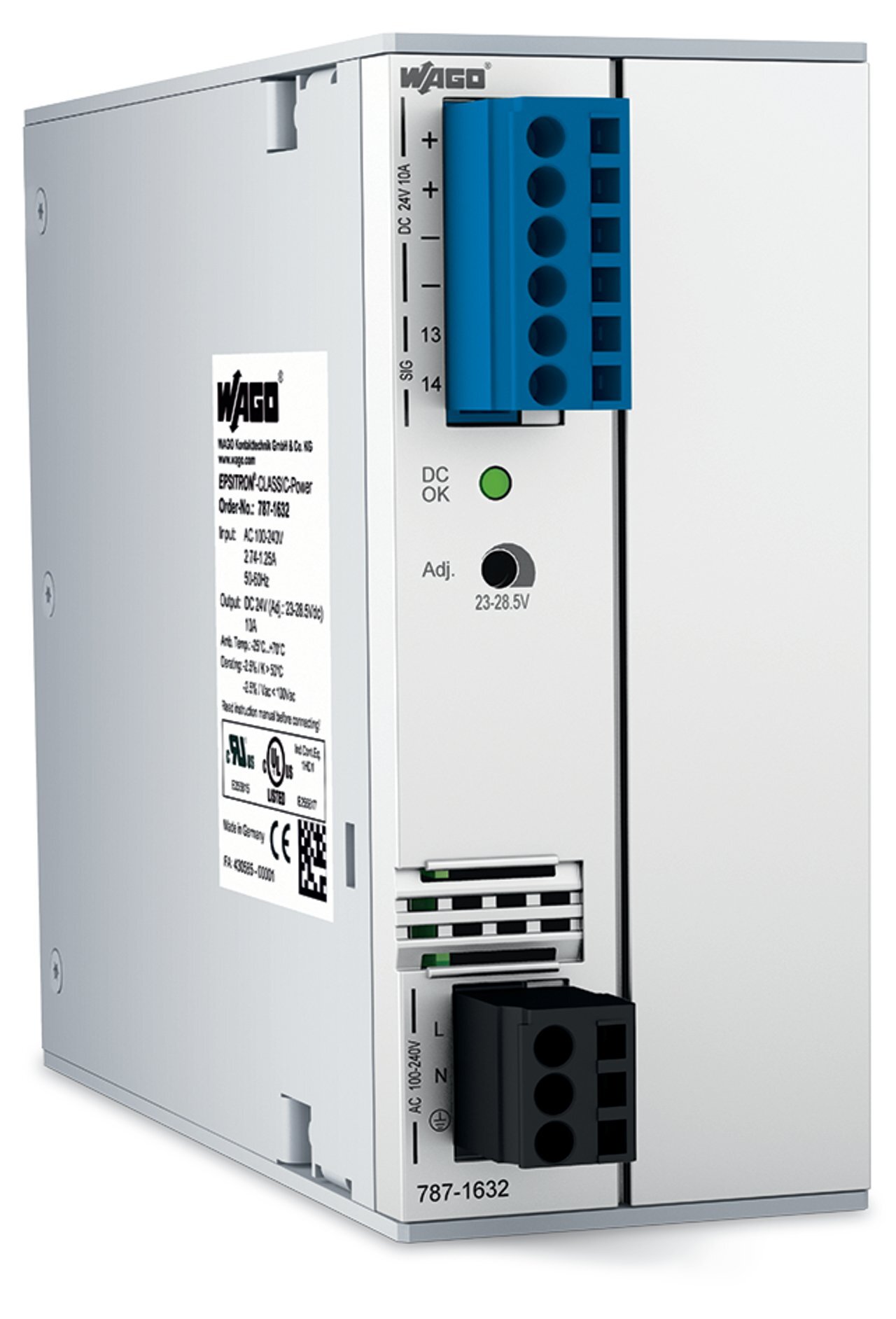 787-1632 1-Phase, 300 V Input, 24 V DC Output, DIN Rail Mount