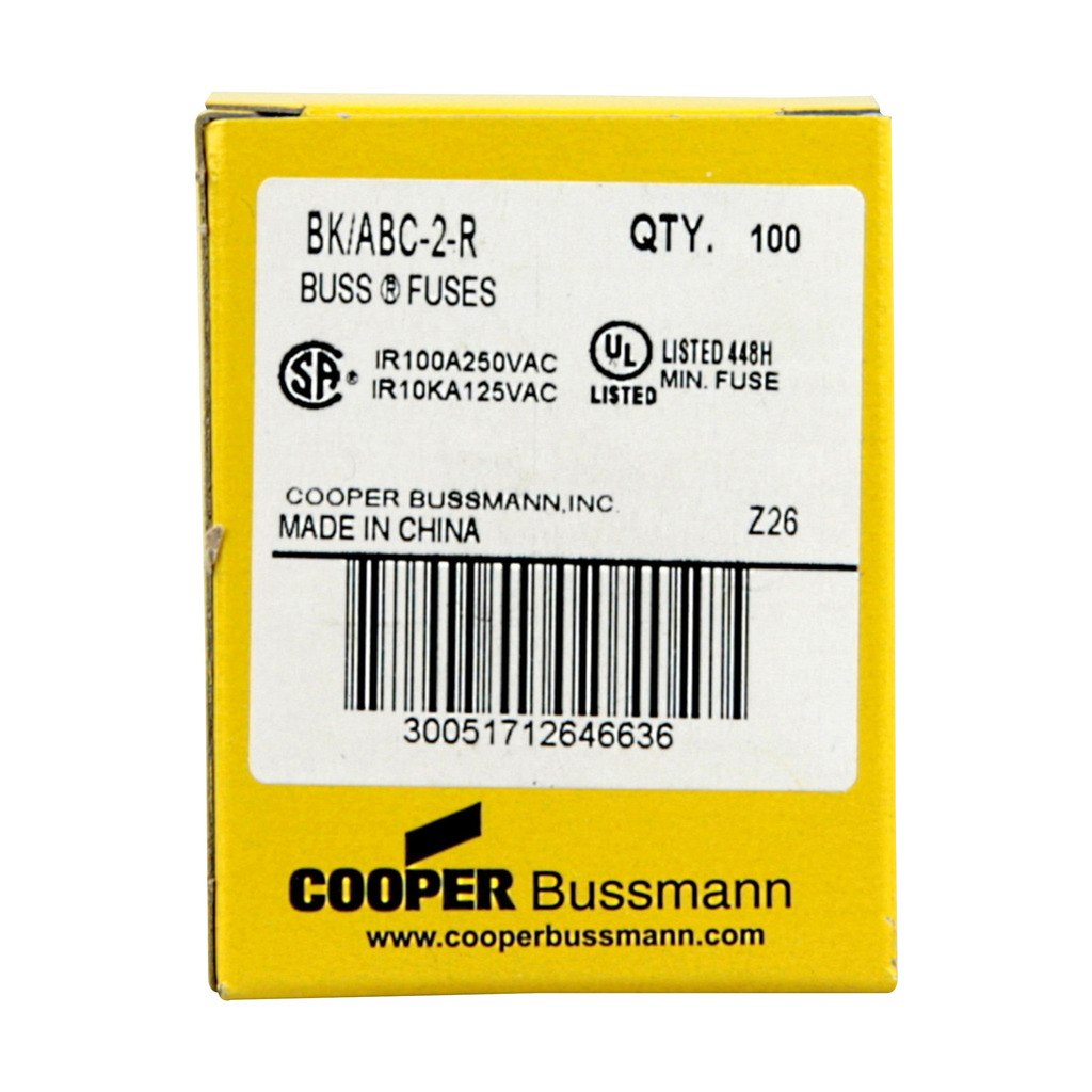 BK/ABC-2-R Electronic Fast Acting Fuse, 2 A, 250 V AC