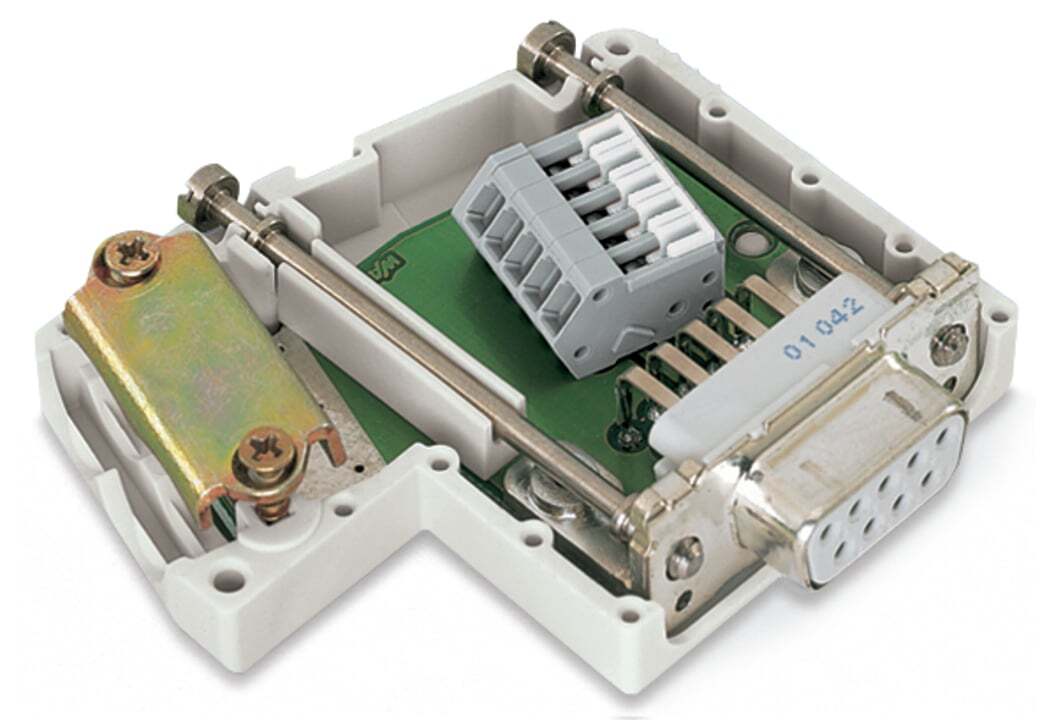 750-961 9-Pole Fieldbus Connector, 0.63 in H x 2.126 in W x 1.772 in D, Polyamide 6.6, Light Gray
