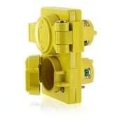80W47-D Wetguard Duplex Grounding Straight Blade Receptacle, 125 V AC, 15 A, 2 Poles, 3 Wires, Yellow