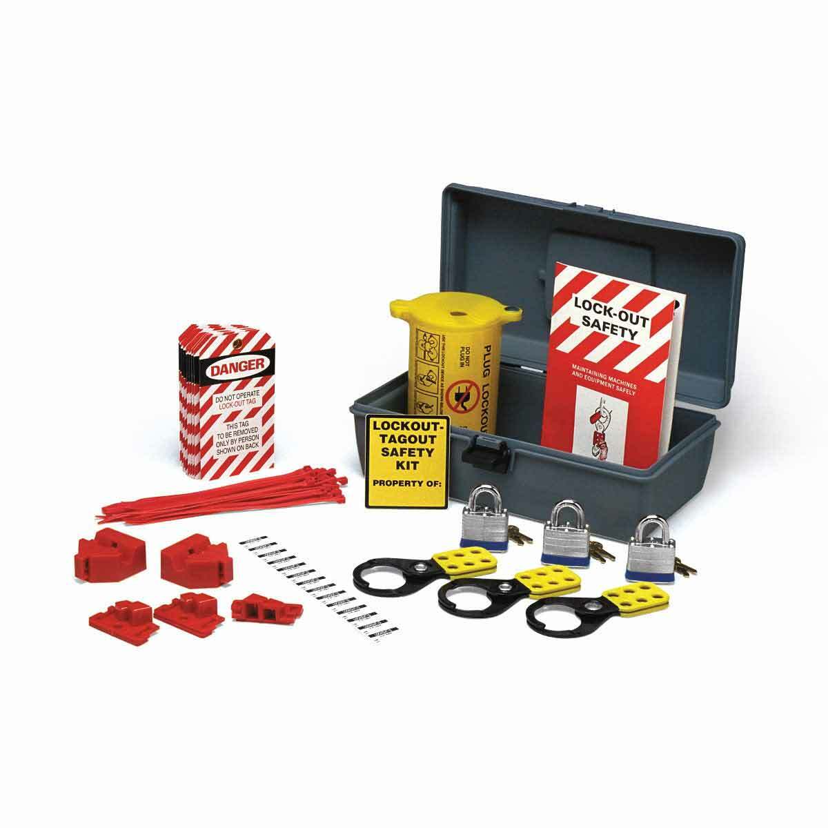 LKX Economy Portable Electrical Toolbox Lockout Kit, Filled, 38 Pieces, 3 Padlocks, 5 in H x 12 in W x 7 in D, Language: English