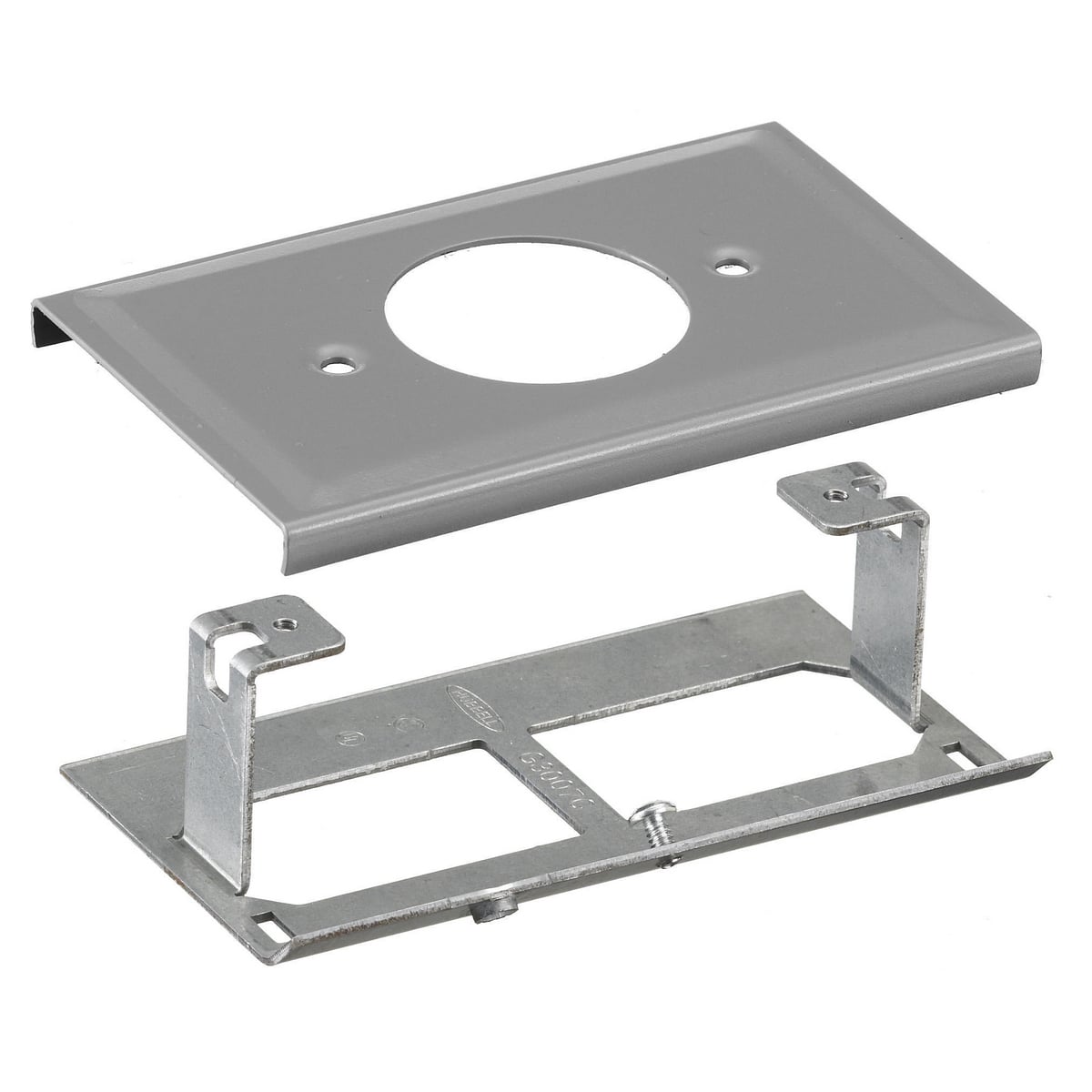 HBL3033JEGY HBL3000 Single Standard Receptacle Cover Plate, 1.6 in Opening, For Use With HBL3000 Series Metal Raceway, Roll Formed Steel, Gray
