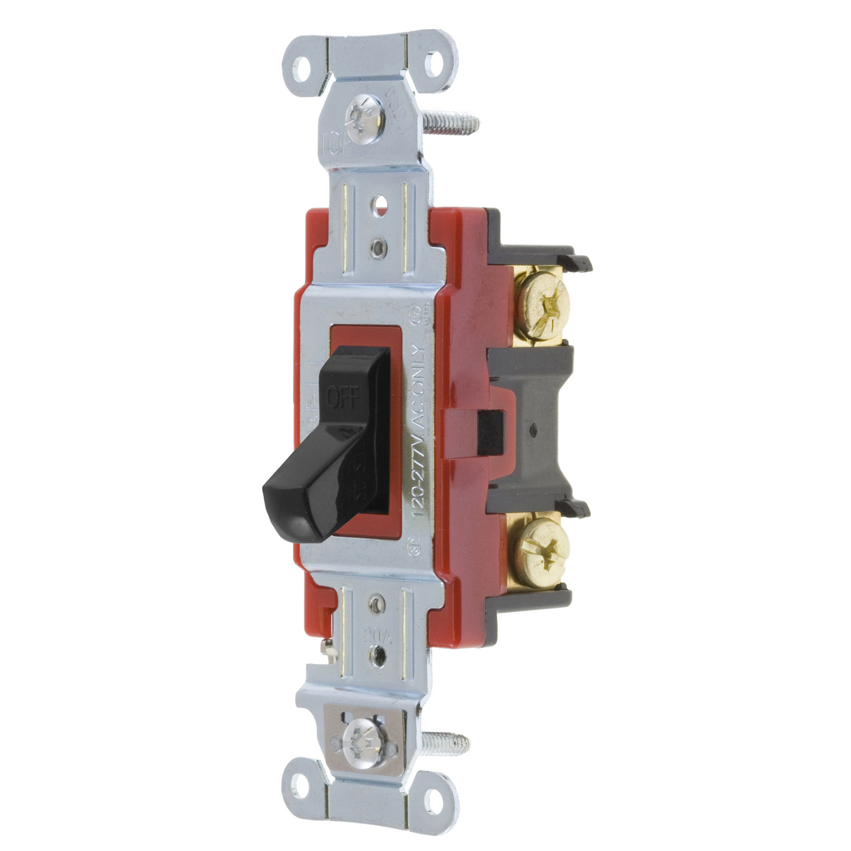 1222BK 2-Position Heavy Duty Standard Toggle Switch, 120 to 277 V AC, 20 A, 5540 W Power Rating, 2-Position Contact