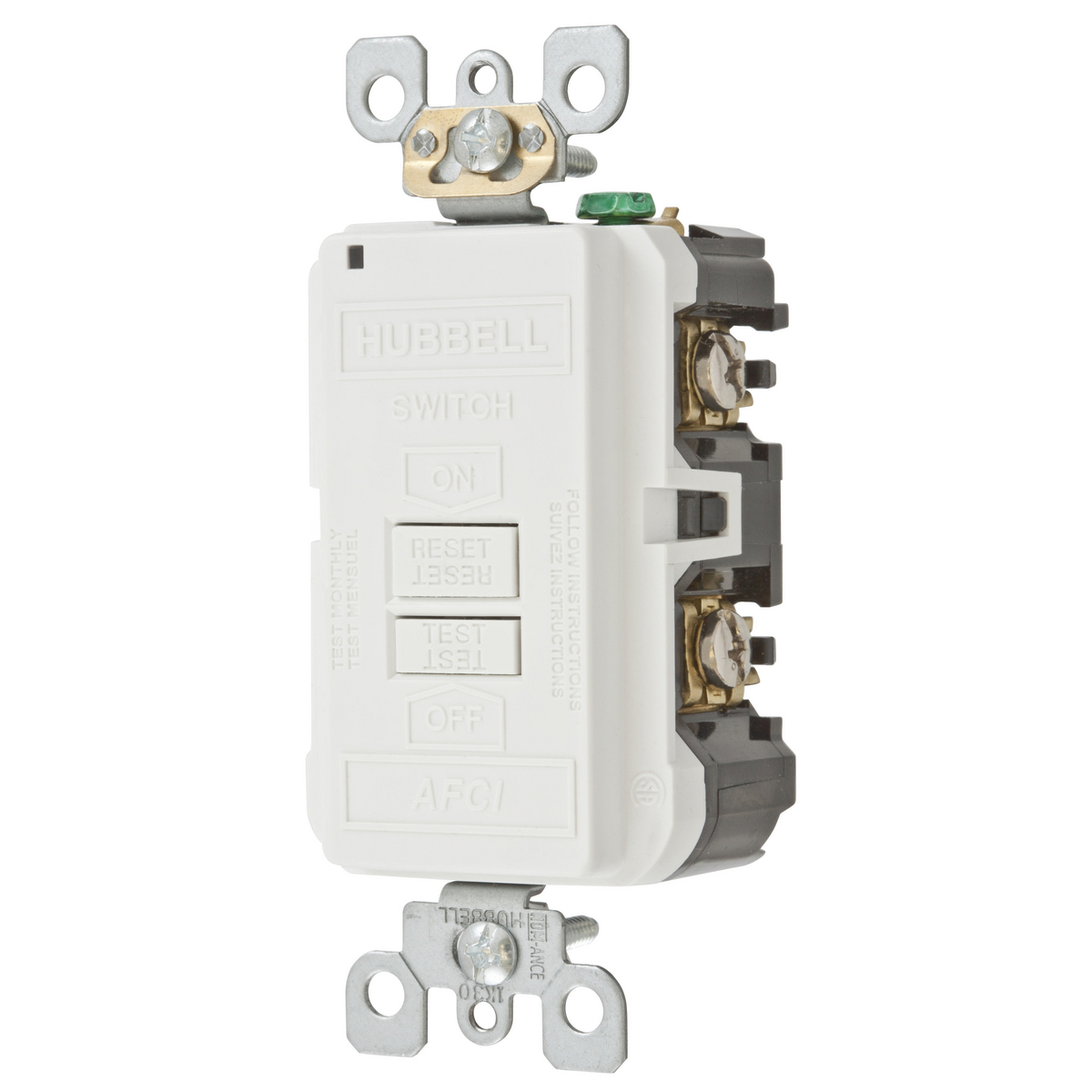 AFR20BFW Blank Face Duplex Grounding AFCI Receptacle, 125 V AC, 20 A, 2 Poles, 3 Wires, White