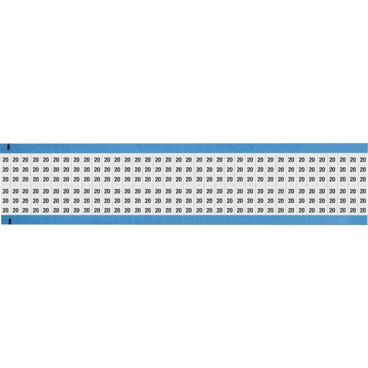 WM-20-SC-PK WM Series Die-Cut Pre-Printed Solid Number Wire Marker Card, 3/4 in L x 1/4 in W, Black on White, B-500 Repositionable Vinyl Coated Fabric, 72 Markers per Card