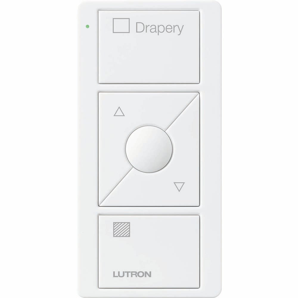 PJ2-3BRL-GWH-S07 Original 3-Button Pico Smart Remote with Raise/Lower and Preset with Shade Icons and Drapery Text, White