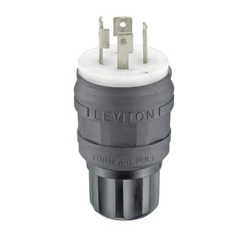 28W76-B 3-Phase Grounding Watertight Cable Mount Locking Plug, 480 V AC, 30 A, 3 Poles, 4 Wires, Black
