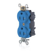 MT563-SB Lev-Lok Duplex Heavy Duty Self-Grounding Tamper Resistant Straight Blade Receptacle, 125 V AC, 20 A, 2 Poles, 3 Wires, Blue