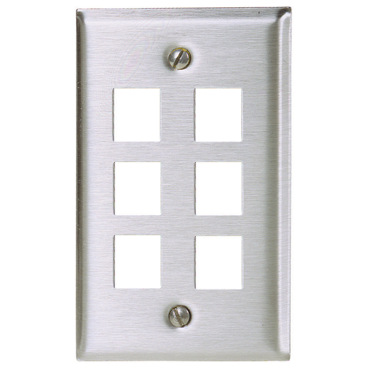 SSF16 Rear Load Standard Stamped Keystone Faceplate, 1 Gang, 6 Ports, Audio/Video/Data/Fiber Module, Fastened Mount, 430 Stainless Steel