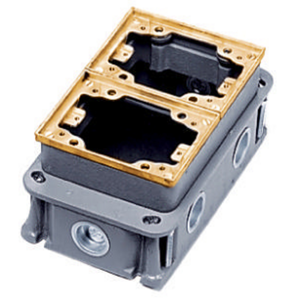B423341 Deep Fully Adjustable Standard Sized Floor Box, Cast Iron, 36.5 cu-in/Gang Capacity, 3 Gangs, 8 Knockouts, 4.84 in L x 8.06 in W x 3.38 in H
