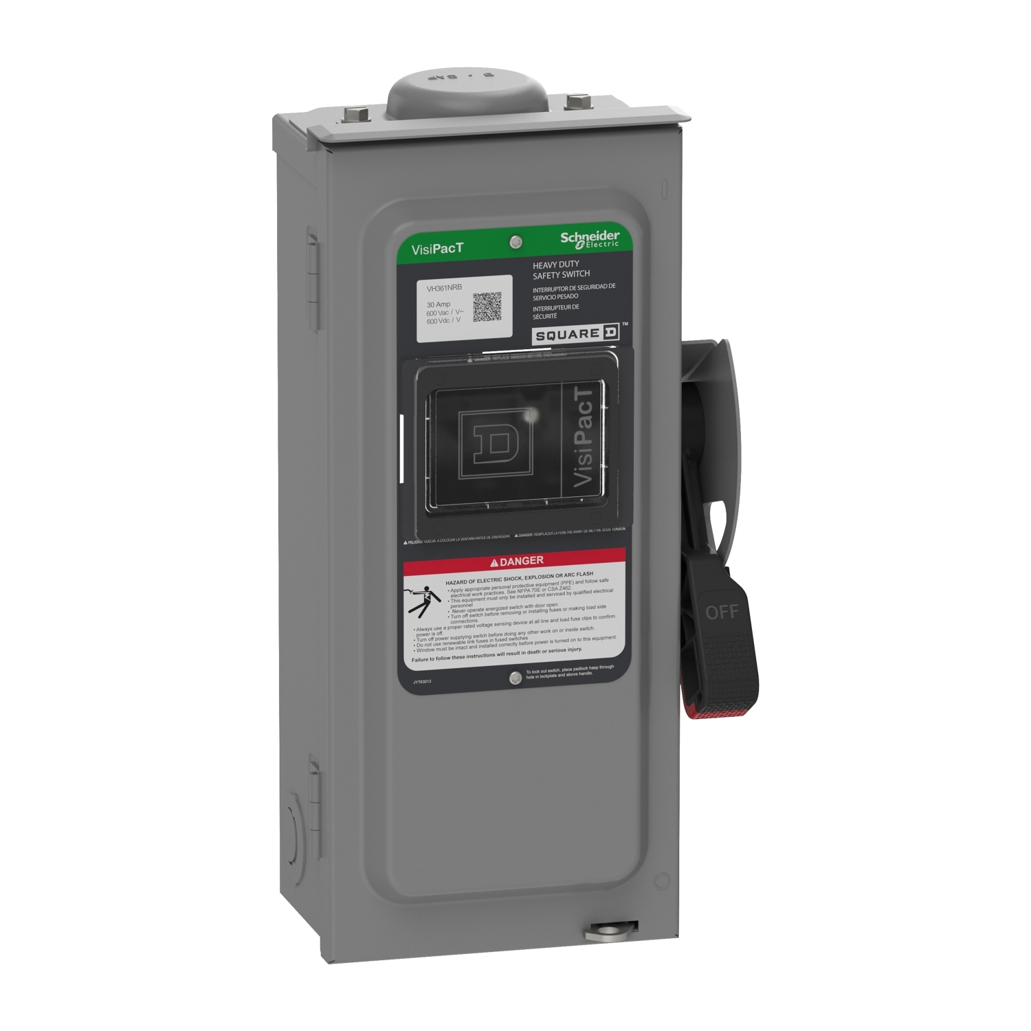 VH361NRB Heavy Duty Fusible Disconnect Safety Switch, 600 V AC, 600 V DC, 30 A, 5, 7.5, 15, 20 hp, 3 Poles