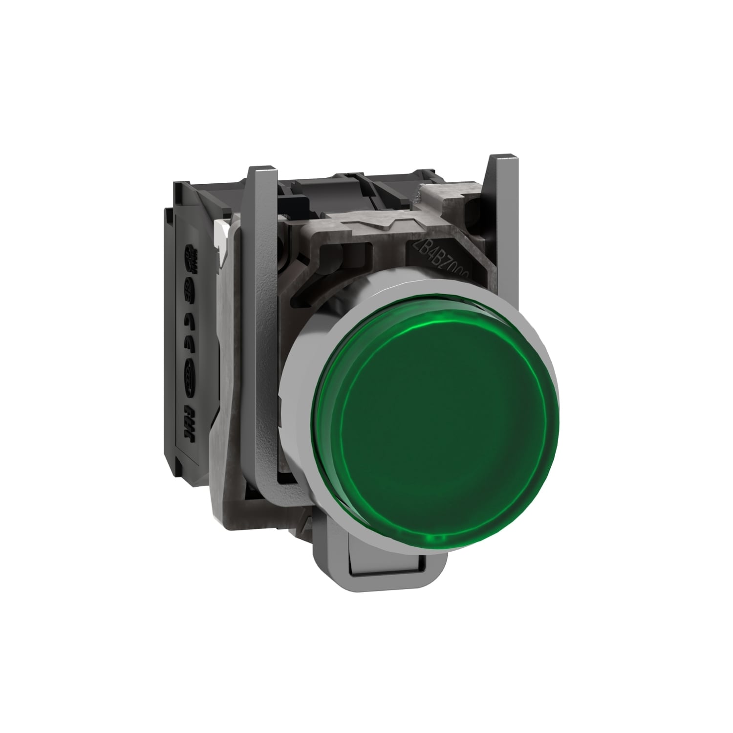 XB4BW13B5 Harmony Corrosion-Resistant Dusttight/Watertight Round Illuminated Pushbutton With Plain Lens, 22 mm, 1NO-1NC Contact, Slow Break Contact, Green