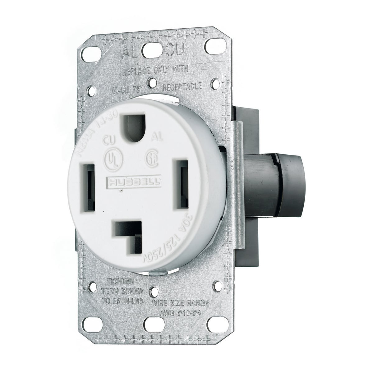 RR430FW 1-Phase Flush Mounted Single Standard Screw Mount Straight Blade Power Receptacle, 125/250 V AC, 30 A, 3 Poles, 4 Wires, White