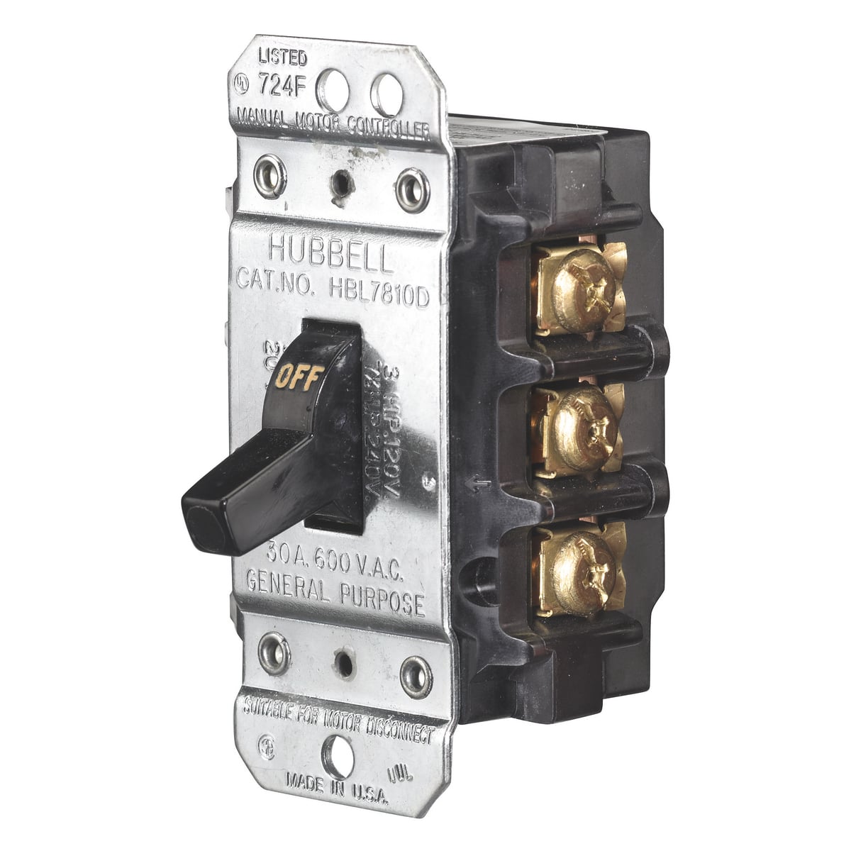 HBL7810D 3-Phase Standard Manual Motor Controller, 600 VAC, 30 A, 18000 W Power Rating